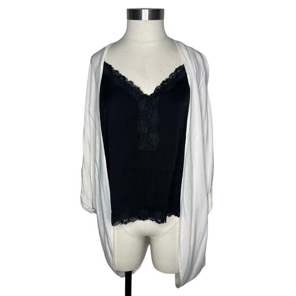 Final Touch White/ Cream Bat Wing Open Front Cardigan Size Large - Picture 2 of 7